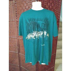 Vintage 90s Harlequin T Shirt Wolf Print Wolves Adult XL Quebec Outdoors